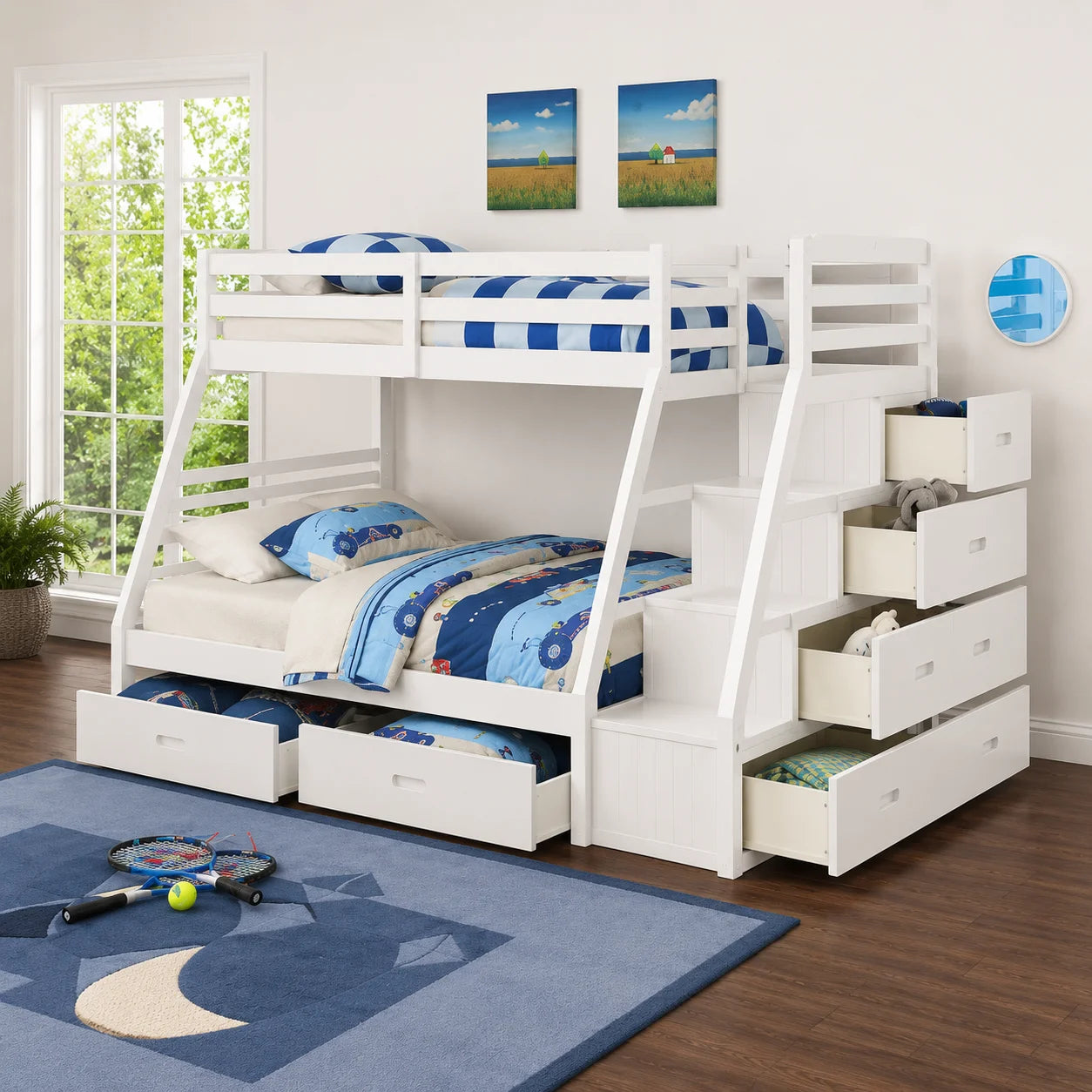 White Bunk Bed with Steps and Drawers