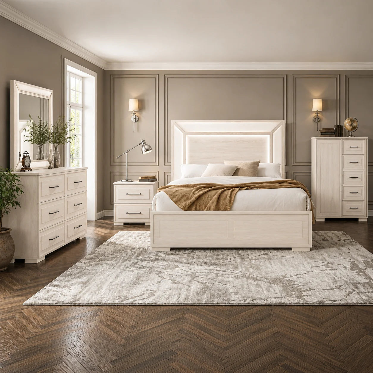 Clear Beige Queen Bedroom Set