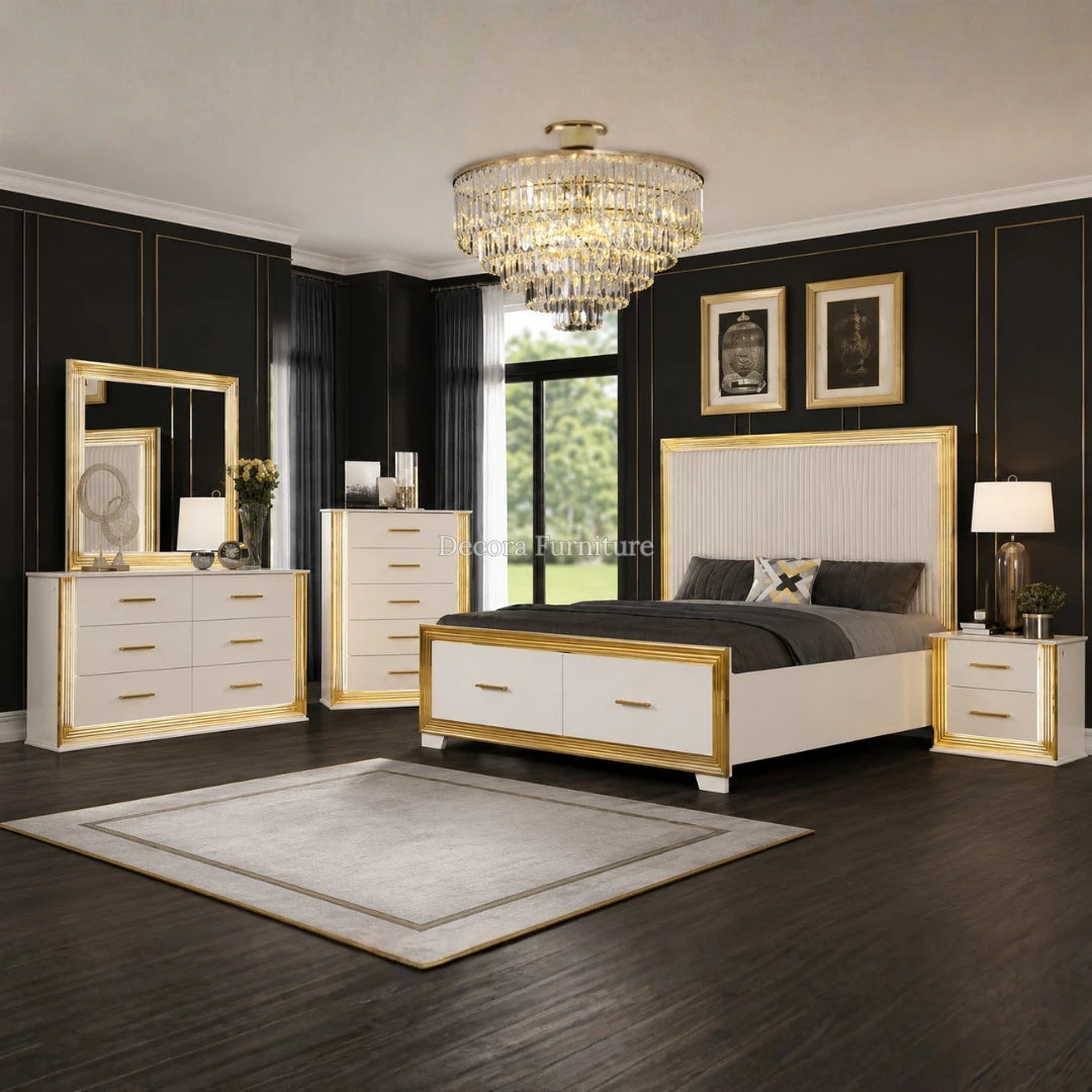 Obsession White & Gold Bedroom Set