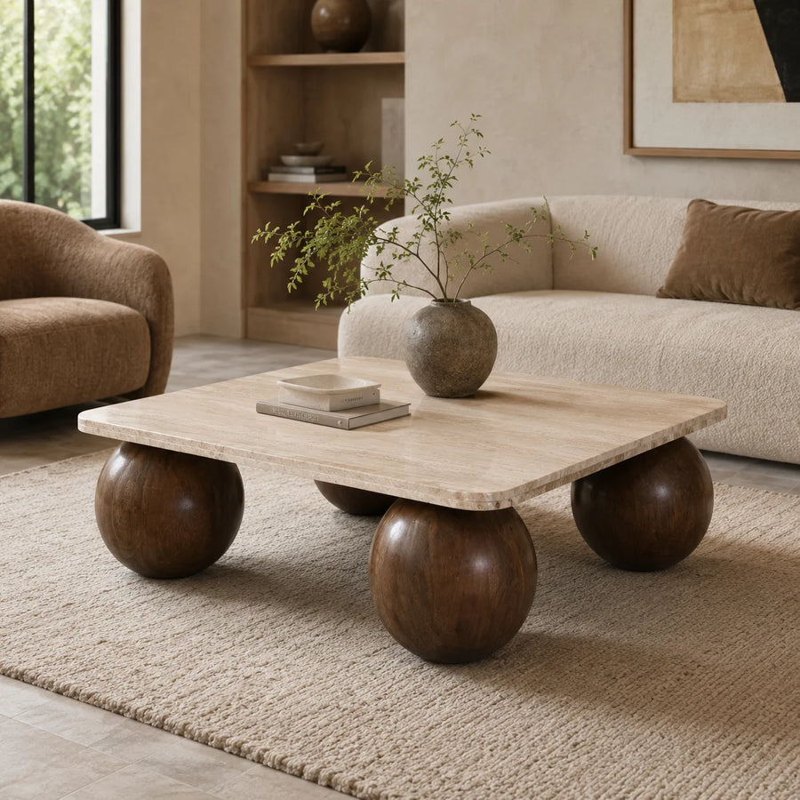 Mesa de Centro Strata Travertine & Mango Wood