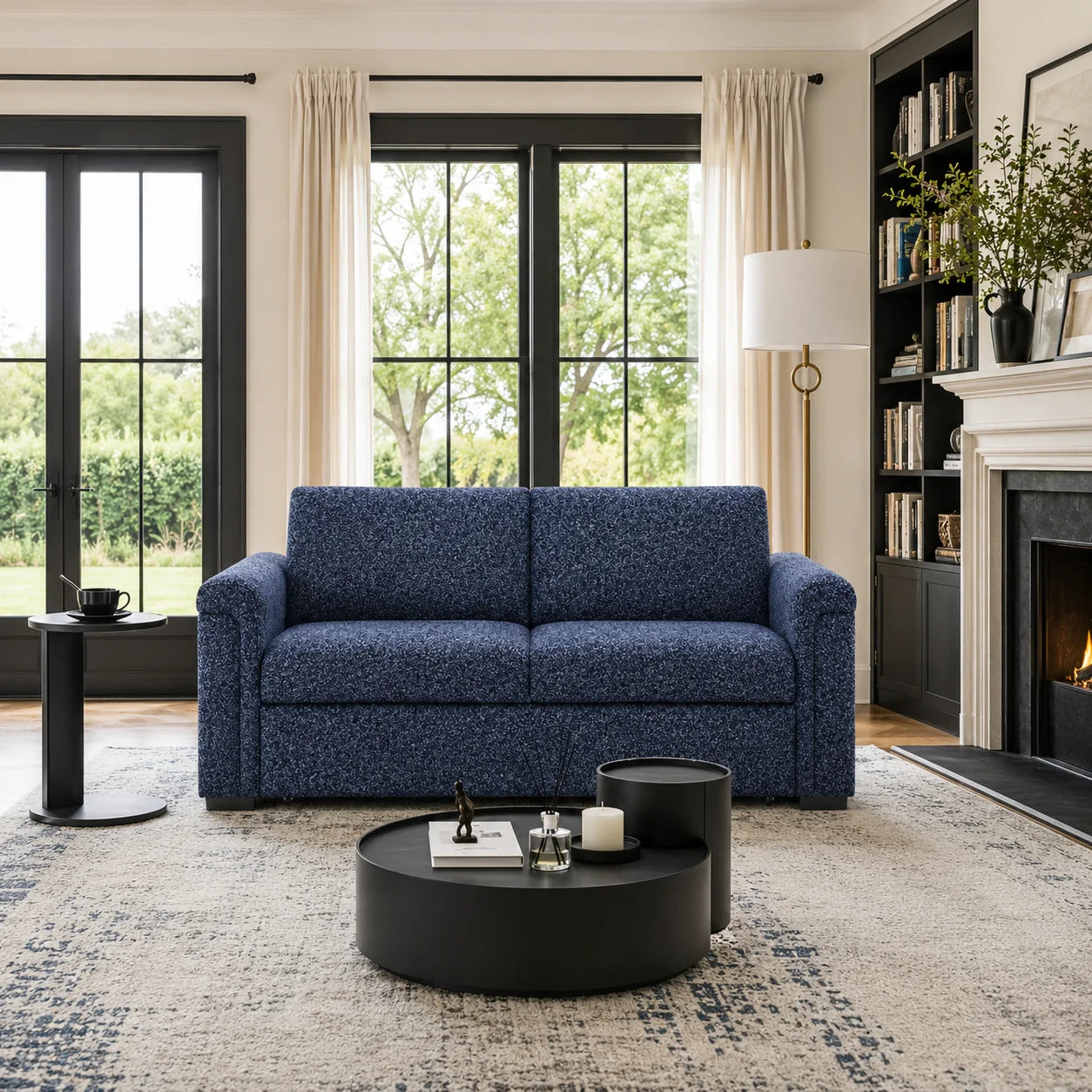 Sofa Bed U0211 Navy with LED Shelves and Speakers