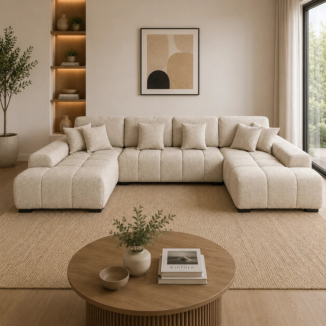 Sectional Sofa Cannella U-Shaped Beige