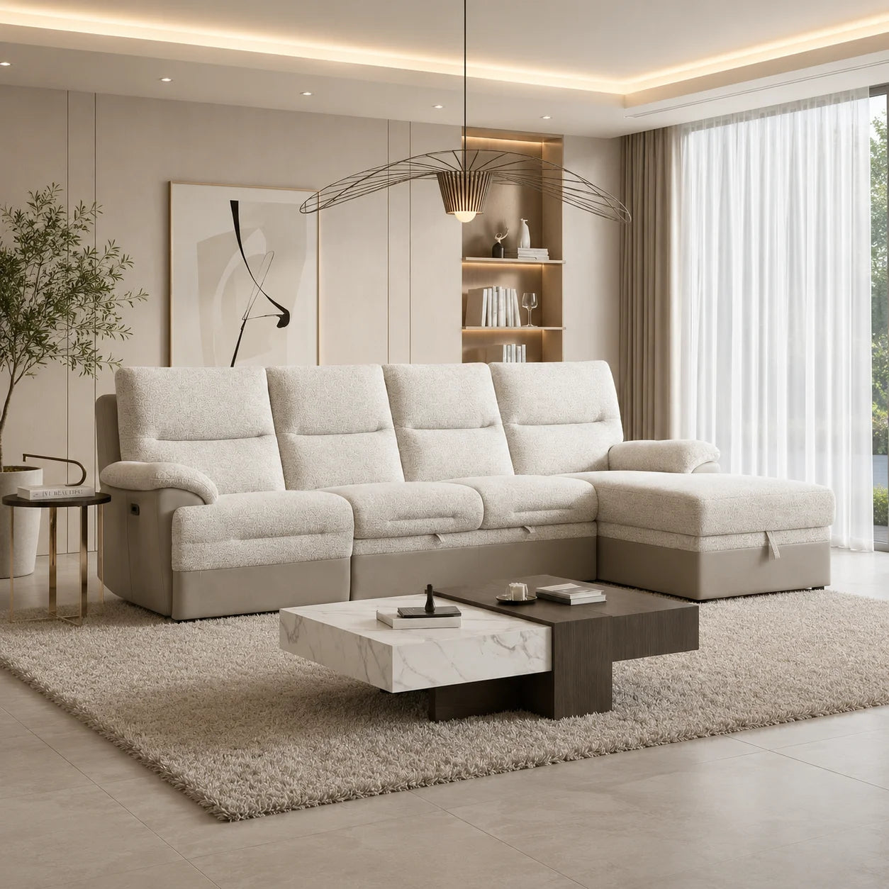 Sectional Sofa U3822 Grey / Ice with Removable Bed and USB